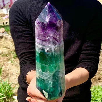 Рядък природен флуорит кварцов обелиск кристална пръчка Рейки лечение, декорация на дома, магия, фън шуй, подаръци