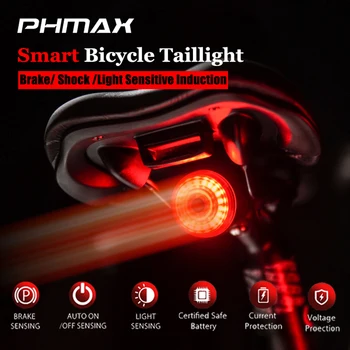 PHMAX под Наем Задните Светлини Интелигентен Автоматичен Старт Стоп Спирачка Велосипеден Фенерче За Колоездене Светлина Водоустойчив USB Зареждане на Задните Вело Светлини