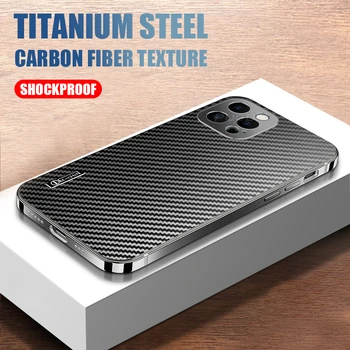 Луксозен Титан Метална Броня От Въглеродни Влакна Калъф За iPhone 12 13 Pro Max 13pro 12pro Ултра-устойчив на удари Защитен Калъф За Обектив