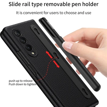 Подвижен Държач дръжки Кожен Калъф за Samsung Galaxy Z Fold 3 5G Калъф за мобилен телефон с дръжка за съхранение на Samsung Z Fold3 S Pen