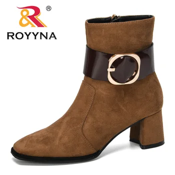 ROYYNA/Нови дизайнерски Обикновена Къси Ботуши с цип, женски Фини обувки на квадратен ток, запазването на топлина в зимните Ботильоны, Botas Mujer, Модни