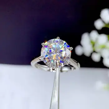 пръстен с муассанитом 5 карата, модерен дизайн от сребро 925 проба, ярък огнен цвят, диамант, висока твърдост
