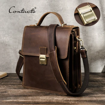 Мъжка чанта CONTACT'S през рамо, Луксозна Чанта-Месинджър от естествена Кожа за 11 'iPad, Чанти с Парола, Мъжка Чанта през Рамо