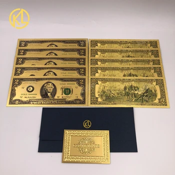 10 бр./лот Америка 2 Долара на САЩ Златни Банкноти за колекции и подаръци