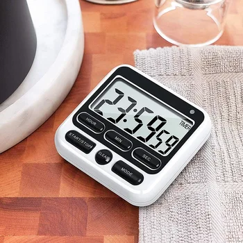 Дигитален Кухненски таймер с превключвател за включване /изключване на звука / микрофона аларма, 12-часови часовник и будилник, функция памет за увеличаване и намаляване на