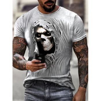 Мъжка тениска с 3D принтом на черепа и зомбита, персонални модни градинска дрехи, лятото дишащи топ голям размер