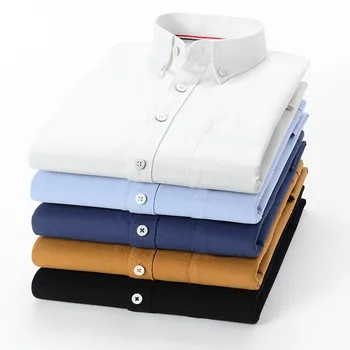 Висококачествени Мъжки Оксфорд Риза от 100% Памук, Ежедневни Обикновена Риза с дълги ръкави и Яка, Копчета, Нормално кацане 3XL 4XL