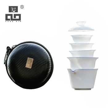TANGPIN керамичен чайник с 3 чаши, порцеланови супени комплекти gaiwan преносими пътни супени комплекти съдове за напитки