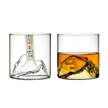 Японски Уиски Рок Чаша Старомодна Ледник 3D Планински Уиски, Чаши за вино в Дървена кутия за Подарък Кутия за Чаша За Ракия Чаша За Водка, Чаша За Вино