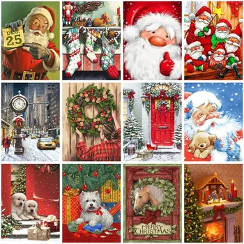 Диамантена Живопис Дядо Коледа, Снежен човек Любимци Кръстат Бод 5D САМ Диамантена Бродерия Мозайката на Карикатура на плавателни съдове Празнични Украси