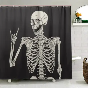 Рок-н-рол Черепа на Скелет на Душ Завеси от Полиестер Водоустойчива Защита От Мухъл Ден на Мъртвите Скелет Завеса За Баня