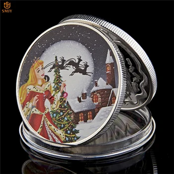 2022 Красива Щастлива Коледа Принцеса Карикатура сребърно покритие Възпоменателна Монета За Коледни Подаръци и занаятчийски продукти