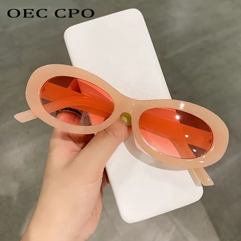OEC CPO Реколта Овални Дамски Слънчеви Очила Модерен Малки Кръгли Очила В Стил пънк Дамски Ретро Нюанси на Цветни Очила с UV400 O1244