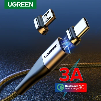 Ugreen Магнитен Кабел Тип C 3A Бързо Зареждане чрез Микро-USB Кабел за Данни за Samsung Xiaomi Магнит C USB Зарядно Устройство за Мобилен Телефон, USB Кабел