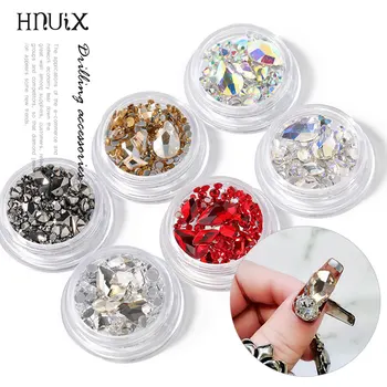 HNUIX 1 кутия 3D Кристали и Бижута За дизайн на Ноктите, Пайети, С Фиксирана Облегалка Диамант Грешен Таблетка Камъни За Нокти Кристали Чар Дизайн Нокти