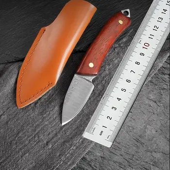 Малък Нож За Оцеляване С Кожен Калъф С Фиксирано Острие Открит Нож За Разопаковане на Хартия За Рязане на ЕРП Плодови Ножове, Инструменти За Къмпинг