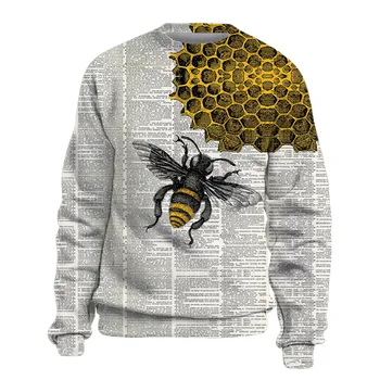 Готин Мъжки Ежедневни Пуловер с 3D Принтом Пчелите, Дебели Топъл Пуловер, Блузи, Есенно-Зимни Основни Палто, Мъжки Блузи От Памук