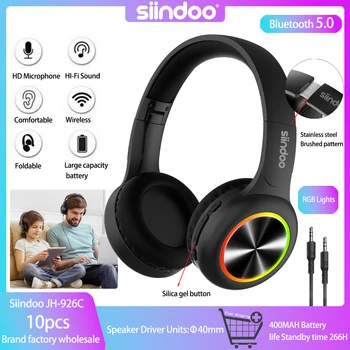 Siindoo JH-926C RGB Light Безжични Bluetooth Слушалки Сгъваеми Стерео Детски Слушалки Super Bass намаляване на шума Микрофон 10 бр./лот