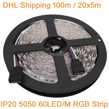 DHL за Доставка на 100 М 20x5 М 12 В 5050 RGB led Лента с 60 led/M DC12V Гъвкава Led лента RGB Многоцветен IP20 Не е Водоустойчив