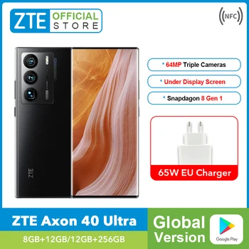Глобалната версия на ZTE Axon 40 Ultra 5G Смартфон с камера под Гъвкав дисплей извит дисплей Snapdagon 8 Gen 1 3x64 Mp Камера 65 W
