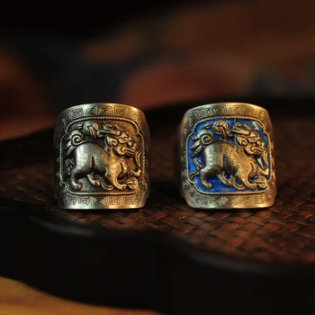 Китайски ретро 99-крак сребърен смел пръстен лъки прехвърляне на мъже и жени, двойки пръстен откриването на пръстен от сребро ниша