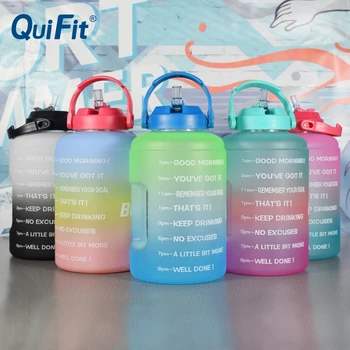 QuiFit2,5 л/3,78 л галлонная бутилка за вода с дръжка, сламена шапка, задейства с марка време, спортен титуляр за телефон, бутилка за вода за фитнес/улица