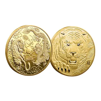 Китайски Дракон, Тигър Събират Монети За Късмет Фън Шуй Златна Монета Талисман Нова Година 2022 Начало Декор Сувенири и Подаръци