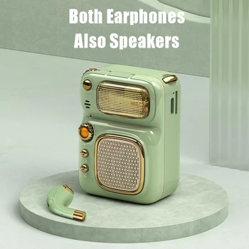 Переделанные Безжични Слушалки TWS, Преносими Аудио Слушалки, Bluetooth, Ретро MP3 Плейър, Съвместим С TF Карта, FM-Мини-Високоговорители Bluetooth
