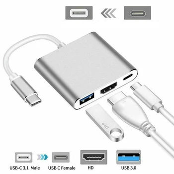 USB 3.1 Type-C-HDMI-съвместим Адаптер 4K USB-хъб за MacBook Pro /Air Xiaomi /Samsung /Аксесоари за лаптоп USB Сплитер C