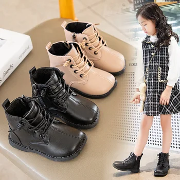 Зимните Модни Детски обувки, топла Плюшен Кожени обувки на Принцесата; Детски Памучни Обувки За Момчета и Момичета; цвят Черен, Розов; от 2 до 13 години