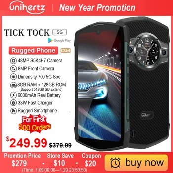 Unihert Tick Tock 5G Издръжлив Смартфон 8 GB 128 GB Восьмиядерный 6,3-инчов Екран Мобилен телефон 8MP 48MP 6000 mah Бързо Зарядно Устройство за Телефон