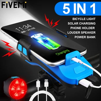 Велосипеден Фенер USB Слънчеви Зареждане 5 В 1 Мултифункционален Рог на Притежателя на Телефона Предната Лампа за Фенерче За Велосипед Led Фенер Велосипеди