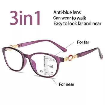+ 1.0 до + 4,0 Анти-синя Светлина Мультифокальные Очила За Четене Дамски Модни Прогресивни Очила По Рецепта Очила С Диоптриями