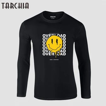 Тениски TARCHIA 2023 Оверсайз, Нови Тениски с Дълъг Ръкав, 100% Памук, Camisetas, Мъжки Ежедневни Ризи с графичен Дизайн