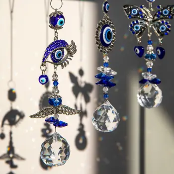 Дяволски Очи Quartz Crystal Prism Царство Прозорец Призма Ловец На Слънцето Висящи Начало Декор Кристална Декорация За Прозорци Занаят Летен Подарък