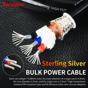 Xangsane XS-1101Ag Hi-fi 99.99% чисто сребро съраунд захранващ кабел 3*2,5 мм 2 Ръководство сам усилвател на мощност филтър CD съединителна линия