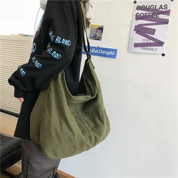 Дамски Чанта През Рамо, Големи Холщовые Чанта през Рамо за Жени, Модни Корейски Студентски Ученически Чанти, Тъканни обикновена Чанта