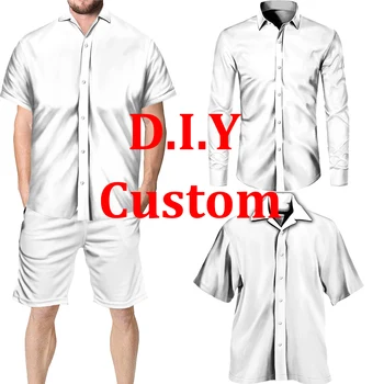 Индивидуална риза за почивка с принтом в стил харадзюку, мъжки плажна риза, направи си сам, понравившаяся Ви на снимка Или лого, блузи, Модерни мъжки блузи на копчета