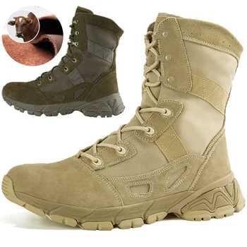 Тактически Военни Обувки, Мъжки Водоустойчив Нескользящие Армейските Ловни Обувки От Естествена Кожа Износоустойчиви Туристически Обувки, За Да Пустинята