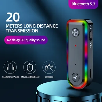 Цветна Безжична Bluetooth 5,3 Приемник Авто Музикален Аудиоадаптер 3.5 мм Aux Jack Приемник, Акумулаторна батерия и Предавател С Led Лампа