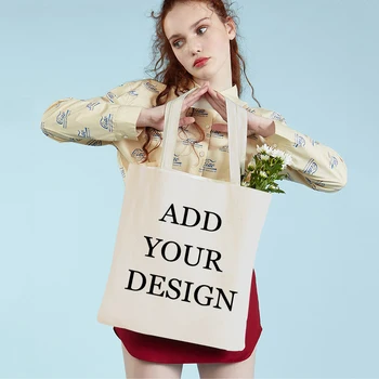 Индивидуална женска чанта-тоут с Принтом на Лого по Поръчка на Вашите снимки Модни холщовые чанти за пазаруване на рамото на Директна Доставка