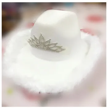 Бяло Перо Fedora шапки за жени зимни крави Джаз каубойски шапки шапка зимна шапка кожа декоративни шапка Джаз Панама шапка на едро