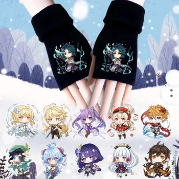 1 чифт Ръкавици Cosplay Genshin Impack Принт Топла Ръкавица Без Пръсти Ръкавица За Зимата Коледен Подарък За Приятели