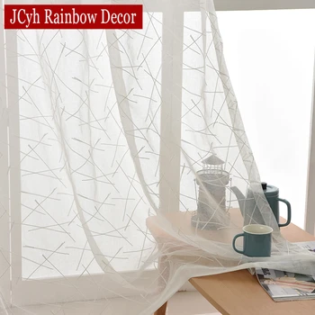 Бродирани Бели Тюлевые Завеси на Прозореца Шарени Прозрачни Пердета За Хола, Спалня с Модерен дизайн панелна Завеса От Органза