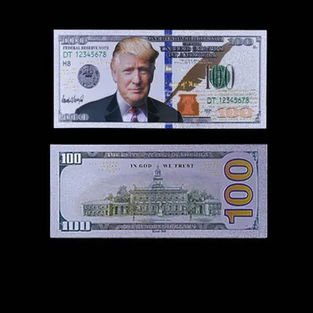 100 Долара Цветни Сребърни Банкноти на САЩ Тръмп Фалшиви Банкноти от Долари Копие на Парите Банкноти Хартиени Пари За Събиране на