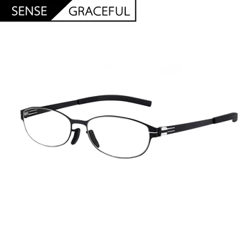 Ръчно изработени Унисекс, Без Винт с Кръгли Очила От Неръждаема Стомана В Бизнес Стил Оптични Очила в Рамки за Жени Леки Очила