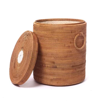 Виетнамският кошница за дрехи от ратан кош за мръсни дрехи от ратан кошница за съхранение на мръсни дрехи, с капак на лигавицата оплетка склад