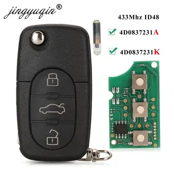 jingyuqin 4D0837231A 4D0837231K Ключодържател за Audi A3 A4 A6 A8, TT RS4 Quattro 1994-2004 433 Mhz ID48 Чип Авто Дистанционно Сгъваеми ключа 3BT