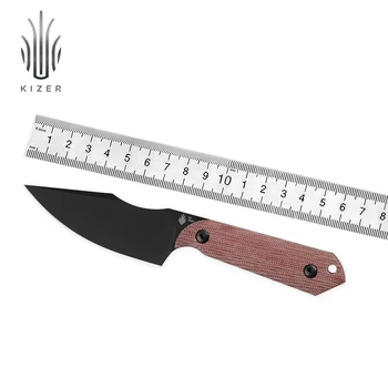 Kizer Mojave Изключителен Нож с Фиксирано Острие Харпун 1040E1 Ловен Нож Червена Дръжка от Микарты D2 Траен Стомана Черен Инструмент За Оцеляване