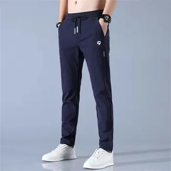 Летни Тънки Дишащи Панталони За Голф За Мъже Ice Silk Бързо Съхнещи Високи Еластични Панталони Облекло За Голф Корейски Мъжки Спортни Дълги Панталони